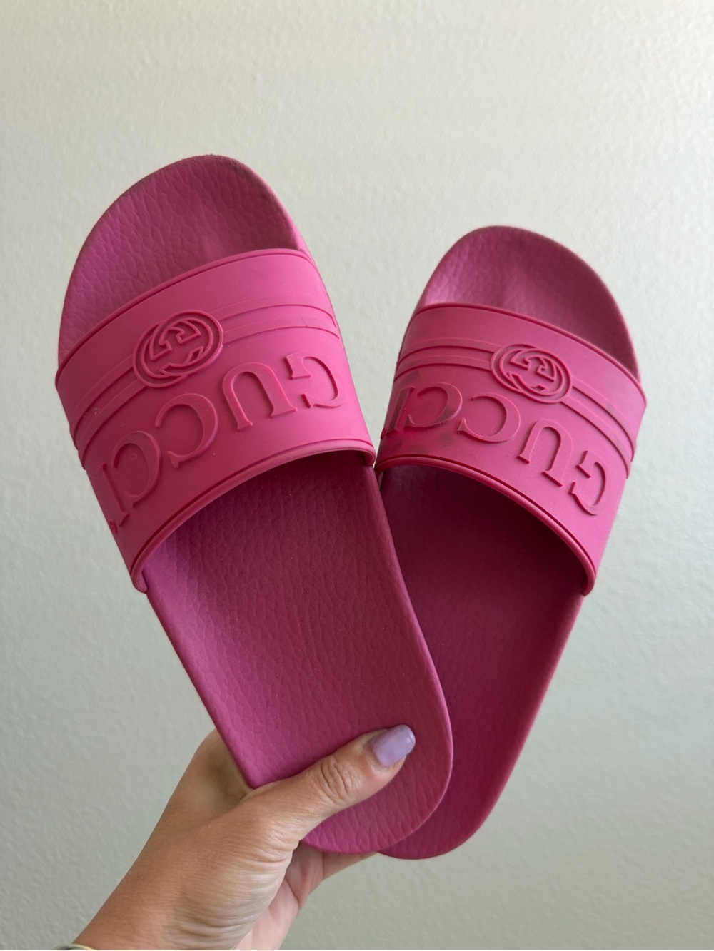 Gucci Hot Pink Logo Slide Sandals
